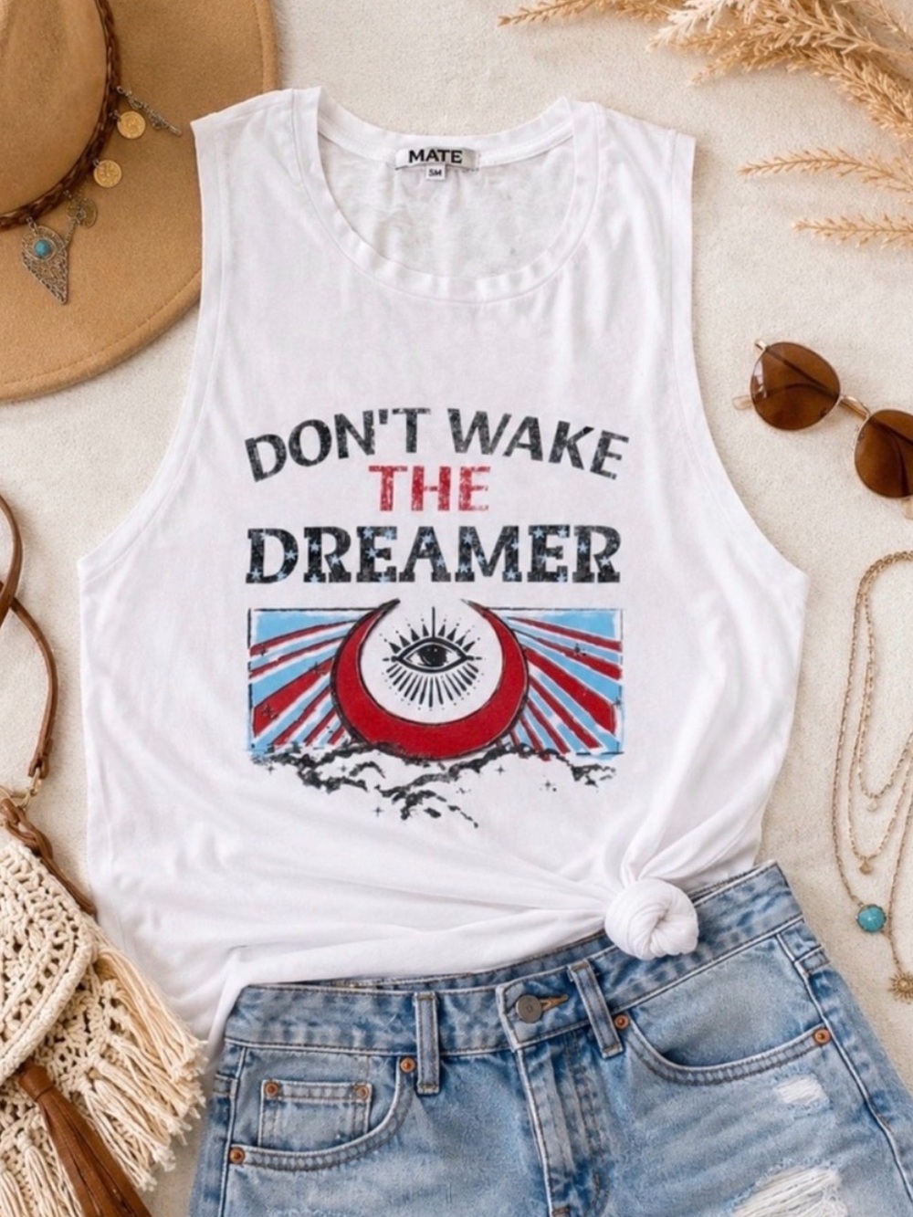 MATE the Label “Don’t Wake The Dreamer” Graphic Muscle Tank Boho Top S/M